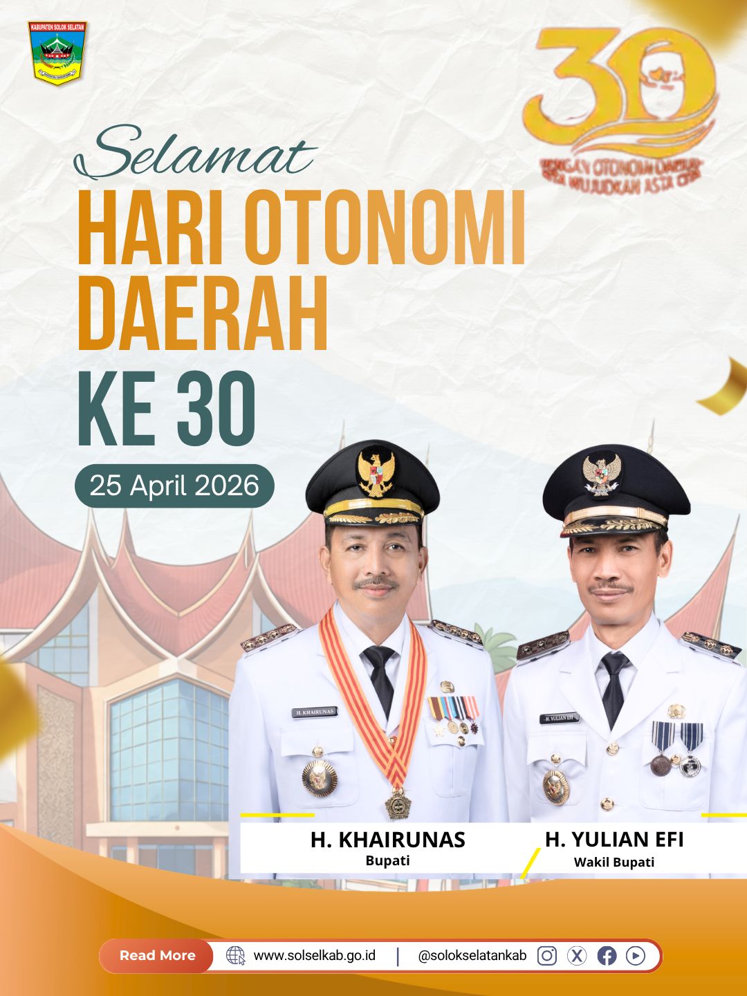 Selamat Hari Otonomi Daerah ke-30, 25 April 2026.