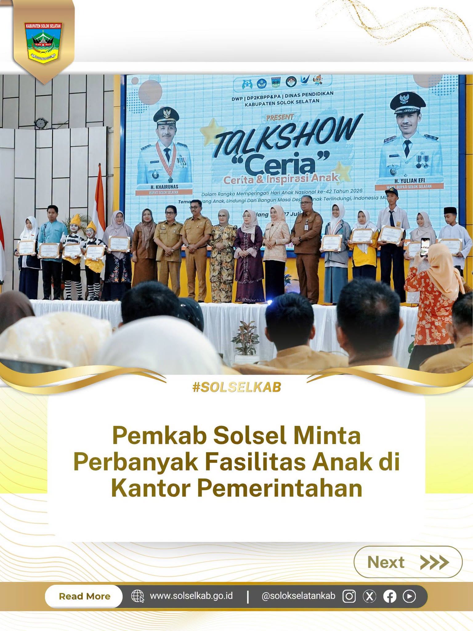 Pemkab Solsel Minta Perbanyak Fasilitas Anak di Kantor Pemerintahan